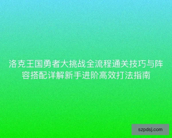 洛克王国勇者大挑战全流程通关技巧与阵容搭配详解新手进阶高效打法指南
